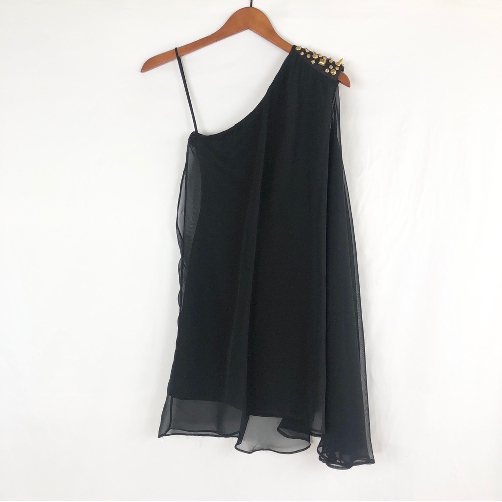 Dress The Population One Shoulder Mini Dress Mesh‎ Black Gold Size XS - Picture 4 of 8